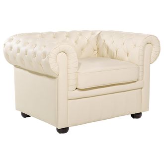 Beliani Sill&oacute;n Moderno Cl&aacute;sico Con Capiton&eacute; Reposabrazos Curvados Beige Claro Chesterfield