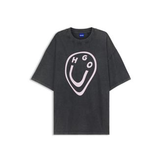 HUGO BOSS Cotton-jersey T-shirt with melted-effect Happy HUGO print
