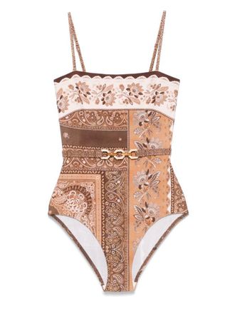 Zimmermann Lucky Bandeau One-Piece Swimsuit With Belt At The Waist