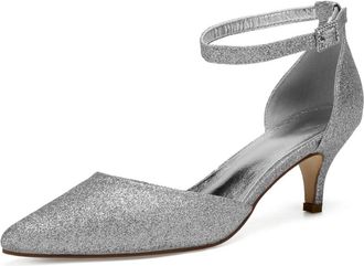 Generic Wedding Bridal Shoes Womens Mid Kitten Heel Pointed Toe Pumps Prom Party Dress Bridal Stiletto 6 Cm,Silver,6 UK