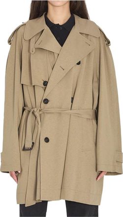 Balenciaga Belted Double-Breasted Trenchcoat - Dames - Trenchcoats - Beige - M - Katoen - Jassen
