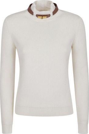 Elisabetta Franchi Wool Blend Sweater With Stand-Up Collar And Gold-Tone Detail