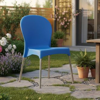 Dmora Silla De Exterior Linder, Una Silla, Apilable Hecho En Italia, Soporta 120 Kg, Azul