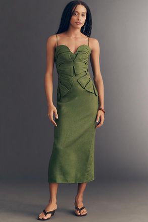 Farm Rio Linen Monstera Leaf Midi Dress