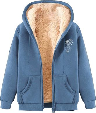 Generic KUIH Womens Sherpa Fleece Lined Hoodies Zip Up Jacket Winter Coat Full Zip Long Sleeve Sweatshirt with Hood Ladies Teddy Fleece Hoodie Pullover Jumper
