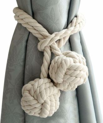 OEM 2 Alzapa&ntilde;os Para Cortinas Con 2 Bolas De Algod&oacute;n, Cuerda De Algod&oacute;n Tejida Ecol&oacute;gica, Estilo Natural Y Sencillo, Decoraci&oacute;n Para Sala De Estar O Dormi