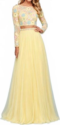 Sherri Hill Multi Beaded Two Piece Gown In Light Yellow