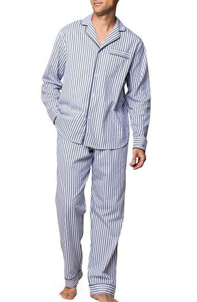 Petite Plume French Ticking Cotton Twill Pajamas in Navy at Nordstrom, Size X-Large