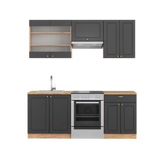Vicco Mueble De Cocina Fame-line, Antracita Casa De Campo/roble Kraft Dorado, 200 Cm Sin Encimera