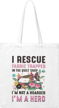 Generic I Rescue Fabric Trapped In The Quilt Shop Canvas Tote Bag For Sewers and Knitters, Sewing Themed Reusable Grocery Bag, Funny Crafting Gift For Women, 
