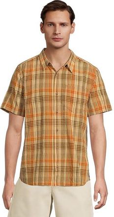 Toad&Co Fletcher Short Sleeve Shirt Mens Clothing Umber Plaid : LG, Cotton/Elastane