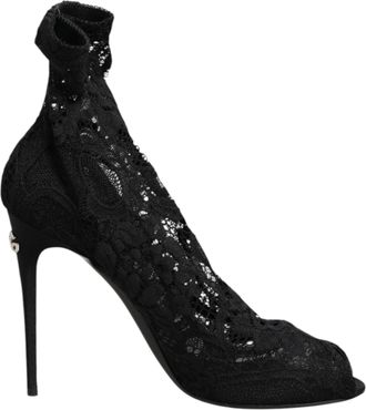 Dolce & Gabbana Black Stretch Taormina Lace Boots Womens Shoes