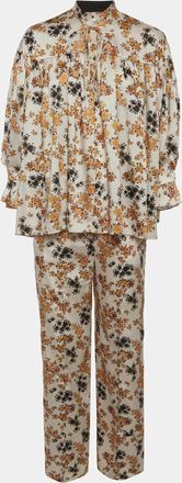Victoria Beckham Victoria Victoria Beckham Off-White Floral Print Satin Ruffled Top And Pants Set