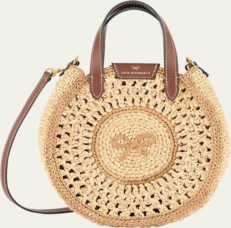 Anya Hindmarch Small Bow Round Raffia Tote Crossbody Bag