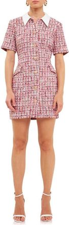 endless rose Point Collar Tweed Mini Shirtdress in Pink Multi at Nordstrom, Size X-Small