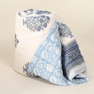 Mela Artisans Blockprinted Reversible Quilt in Blue Mist at Nordstrom