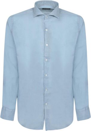 Dell'Oglio Bruin Poloshirt Klassieke Stijl - Heren - Casual Overhemden - Blauw - S - Linnen - Overhemden