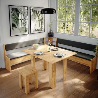 Vicco Conjunto Con Banco Esquinero Roman, Roble Dorado, 210 X 41.5 Cm Con Mesa