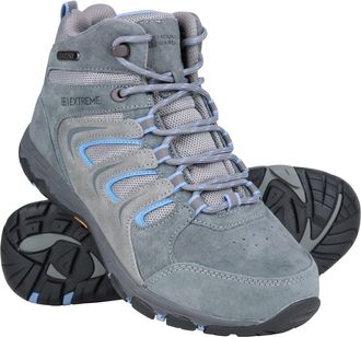 Mountain Warehouse Aspect Womens Waterproof Boots High Traction Outsole Hiking Shoes Grey Leather - Size UK 6