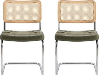 Urban Meuble Juego de 2 sillas de comedor de polipiel verde y respaldo de rat&aacute;n