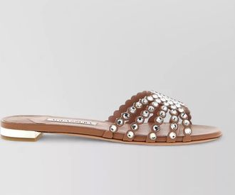 Aquazzura leather crystal-embellished slides
