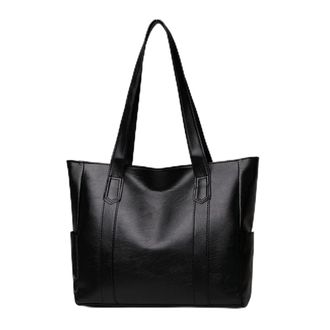 Generic Fashion Solid Color Top-handle Bag Autumn PU Leather Shoulder Satchel Portable Street Daily Handbag Street Shopping (Black)