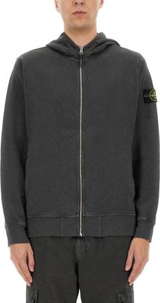 Stone Island Front Zip Closure Grey Zipper Hoodie