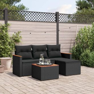 vidaXL Set De Muebles De Jard&iacute;n 5 Pzas Y Cojines Rat&aacute;n Sint&eacute;tico Negro Vidaxl