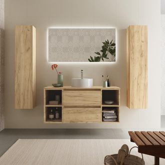 Cygnus Bath Salgar - Mueble Ba&ntilde;o Bequia 120 Cm Y 2 Coquetas Laterales Roble Con Lavabo