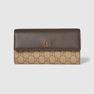 Gucci Bi-color GG Marmont Continental Wallet, Brown, Leather