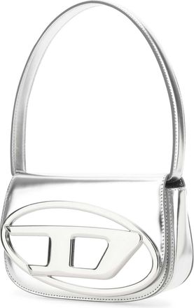 Diesel Womens Metallic Leather With Sculptural Hardware Shoulder Bag Silver Pmu