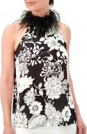 Trina Turk Sleeveless Floral Blouse With Feathers In Multicolor
