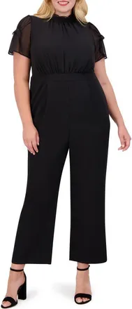 Vince Camuto Chiffon Short Sleeve Stretch Crepe Jumpsuit in Black at Nordstrom Rack, Size 16W