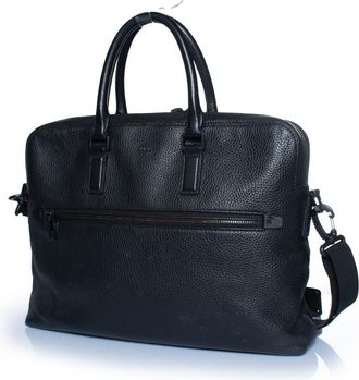 HUGO BOSS Pre-owned Mens grained leather laptop bag in black - One Size