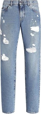 Dolce & Gabbana Jeans - Heren - Slim Fit Jeans - Blauw - L - Leer - Jeans