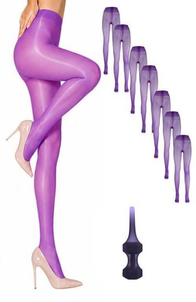 Lechery 7-Pack Glossy Semi-Opaque Statement Fashion Tights For Women in Purple at Nordstrom, Size Small