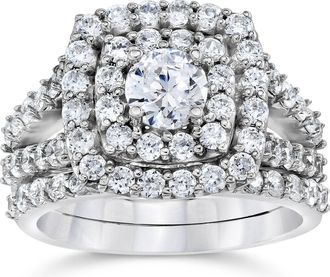 Pompeii3 2 Ct Diamond Engagement Halo Engagement Ring Set Lab Grown in Gold or Platinum