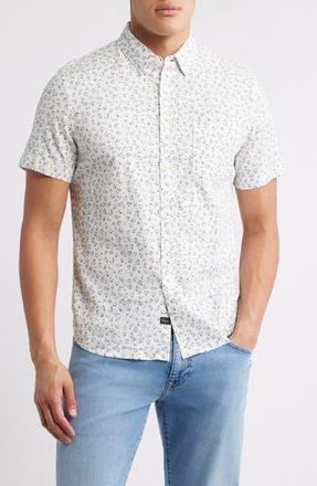 Rails Carson Short Sleeve Stretch Linen Blend Button-Up Shirt in Floral Toss Blue at Nordstrom Rack, Size Xx-Large