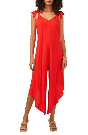 Vince Camuto Tie Shoulder Asymmetric Crop Jumpsuit in Lobster Red at Nordstrom, Size X-Small