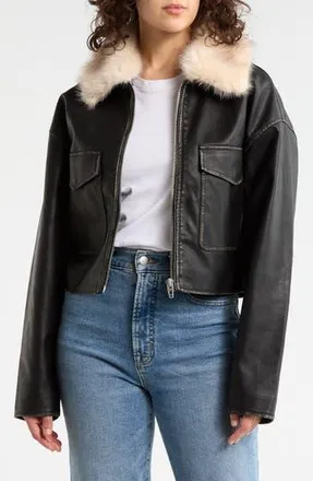 Blank NYC Faux Leather Jacket with Removable Faux Fur Collar in Work Week at Nordstrom Rack, Size X-Small