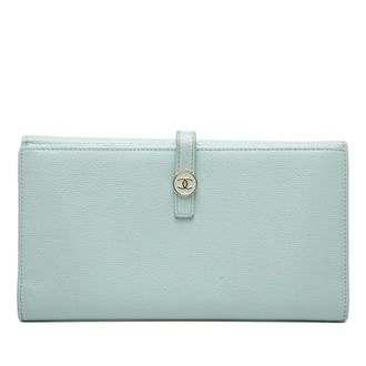 Chanel Pre-owned Womens Leather Coco Button Long Wallet - Light Blue - One Size