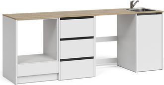Vicco Mueble Bajo De Cocina Viktor, Blanco/roble Artesanal, Con Fregadero Y Grifo, Vicco