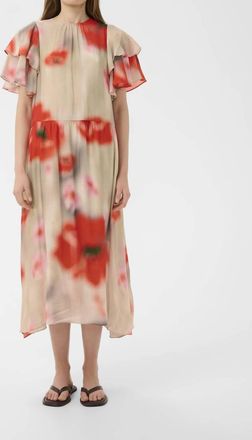 Inwear Reagan Ruffle Midi Dress In Large Blurried Poppies Green
