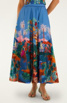 Farm Rio Dream Landscape Organic Cotton Maxi Skirt in Multicolor at Nordstrom, Size Xx-Small