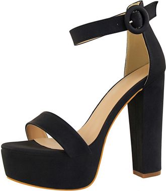 Generic Womens Chunky Heel Platform Sandals with Buckle Strap Open Toe Waterproof Platform 13.5cm Heel Perfect for Summer Parties and Night Out,Black,6.5 UK