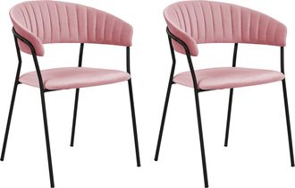 Beliani Conjunto De 2 Sillas De Terciopelo Rosa Negro Respaldo Curvo Mariposa