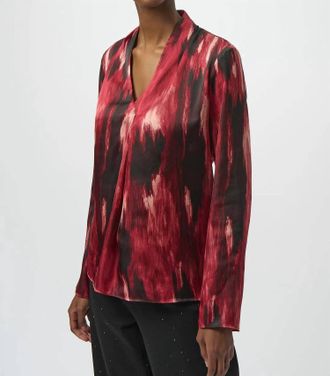 Joseph Ribkoff Abstract V-Neck Satin Top In Black/red