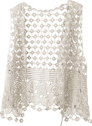 Generic Womens Crochet Cardigan Hollowed Out Womens Knit Vest Top Sleeveless Cardigans Knit Ladies Cardigans Lightweight Summer Cardigan Open Front Lightweigh