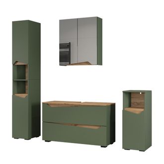 Vicco Set Di Mobili Da Bagno Marelle, Verde/rovere Artigianale, 4 Pezzi, Vicco