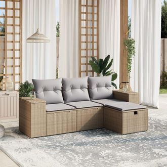 vidaXL Juego De Sof&aacute;s Jard&iacute;n Con Cojines Beige Mezcla 4 Pzas Rat&aacute;n Pe Vidaxl